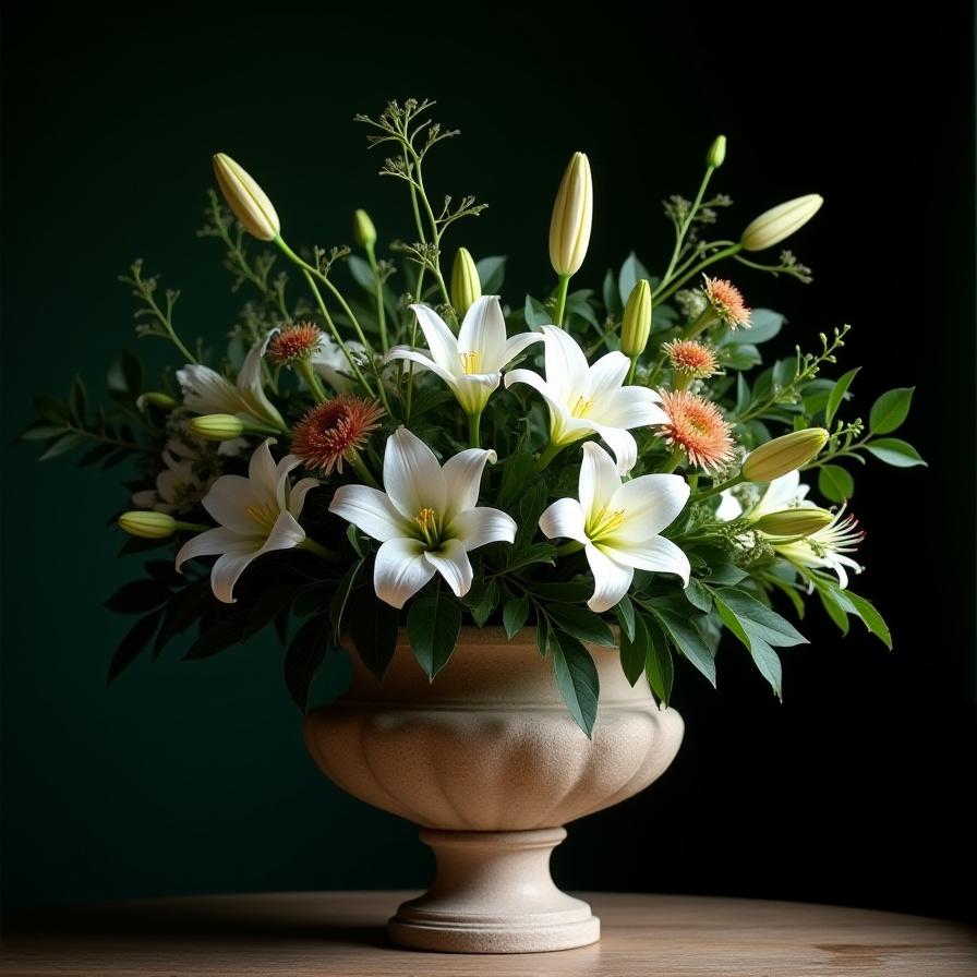 Historical floral arrangement with ancient Greek motifs